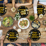 EVYIENEN 50Pcs 60th Birthday Party Paper Plates,7inch Disposable Black and Gold Scalloped Dessert Party Plates for Birthday Wedding Anniversary Reception Event Decorations