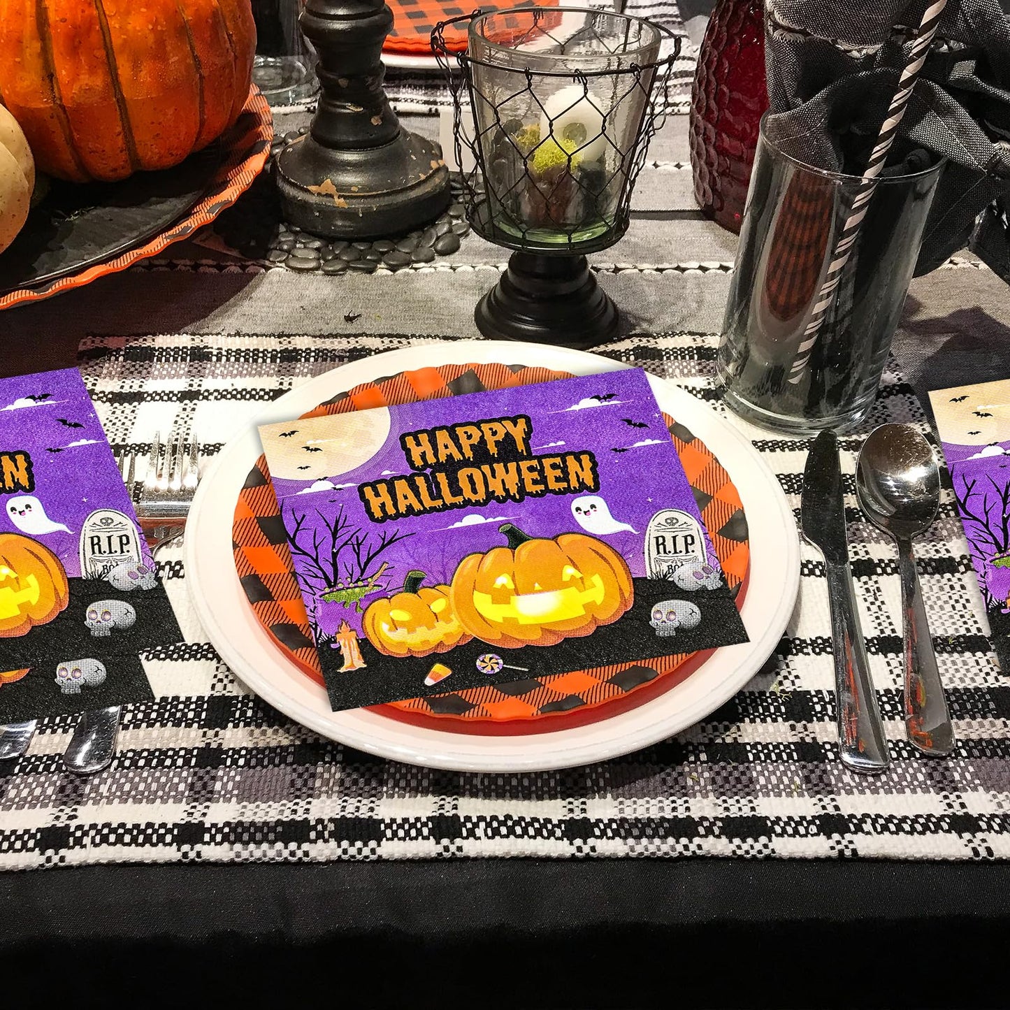 50 Pcs Halloween Napkins,13 x 13 Inch Pumpkin Ghosts Skeletons Disposable Luncheon Cocktail Napkins Party Supplies for Halloween Gifts Dinner Party Decoration