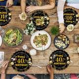 EVYIENEN 50Pcs 40th Birthday Party Paper Plates and Napkins,25 x 7inch Black and Gold Scalloped Dessert Plates Party and 25 x 6.5inch Cocktail Napkins for Birthday Wedding Anniversary Decorations