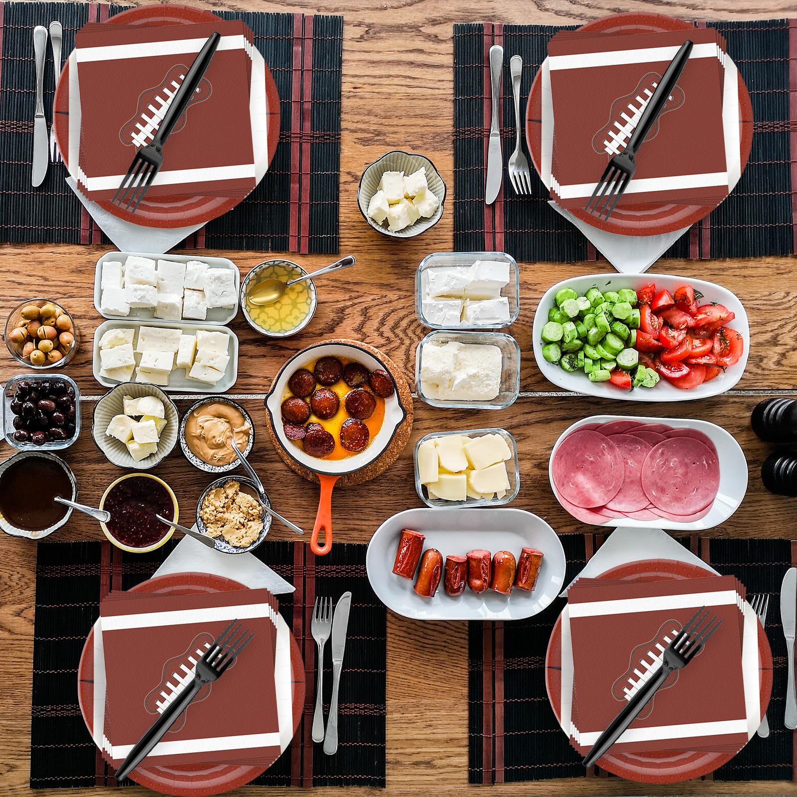 EVYIENEN 75PCS Football Paper Plates and Napkins Party Supplies,7 Inch Disposable Tableware Set Forks Sport Birthday Party Dinnerware for Kits Serve 25 Guests