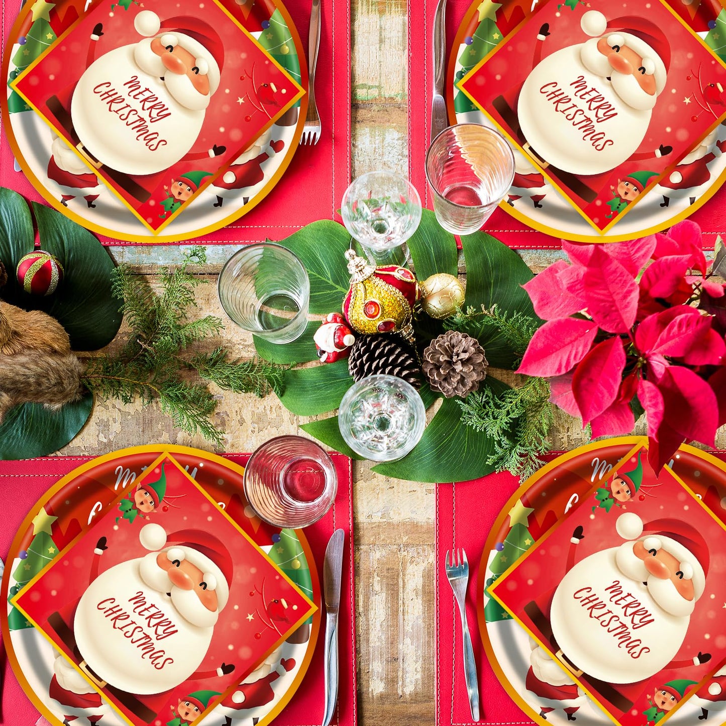 EVYIENEN 40pcs Christmas Paper Plates and Napkins Set, Christmas Party Supplies Disposable Holiday Santa Claus Tableware for Merry Xmas Winter Holiday Theme Party Decor,Serves 20